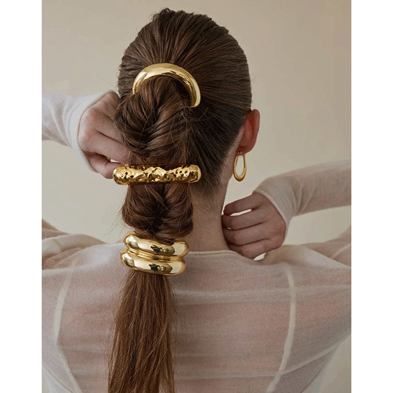 New cross-border hair clips from Europe and America, personalized alloy glossy hair ties, simple color retention, wear-resistant leather bands, hair ties, and hair accessories for women full figure