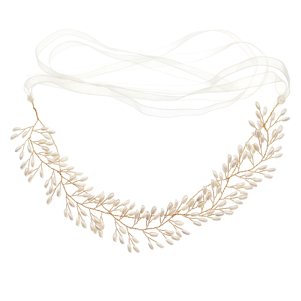 New European and American bridal headwear, pearl headband, hand-woven double-layer cross hair accessory, beautiful and versatile wedding dress accessory Item Picture