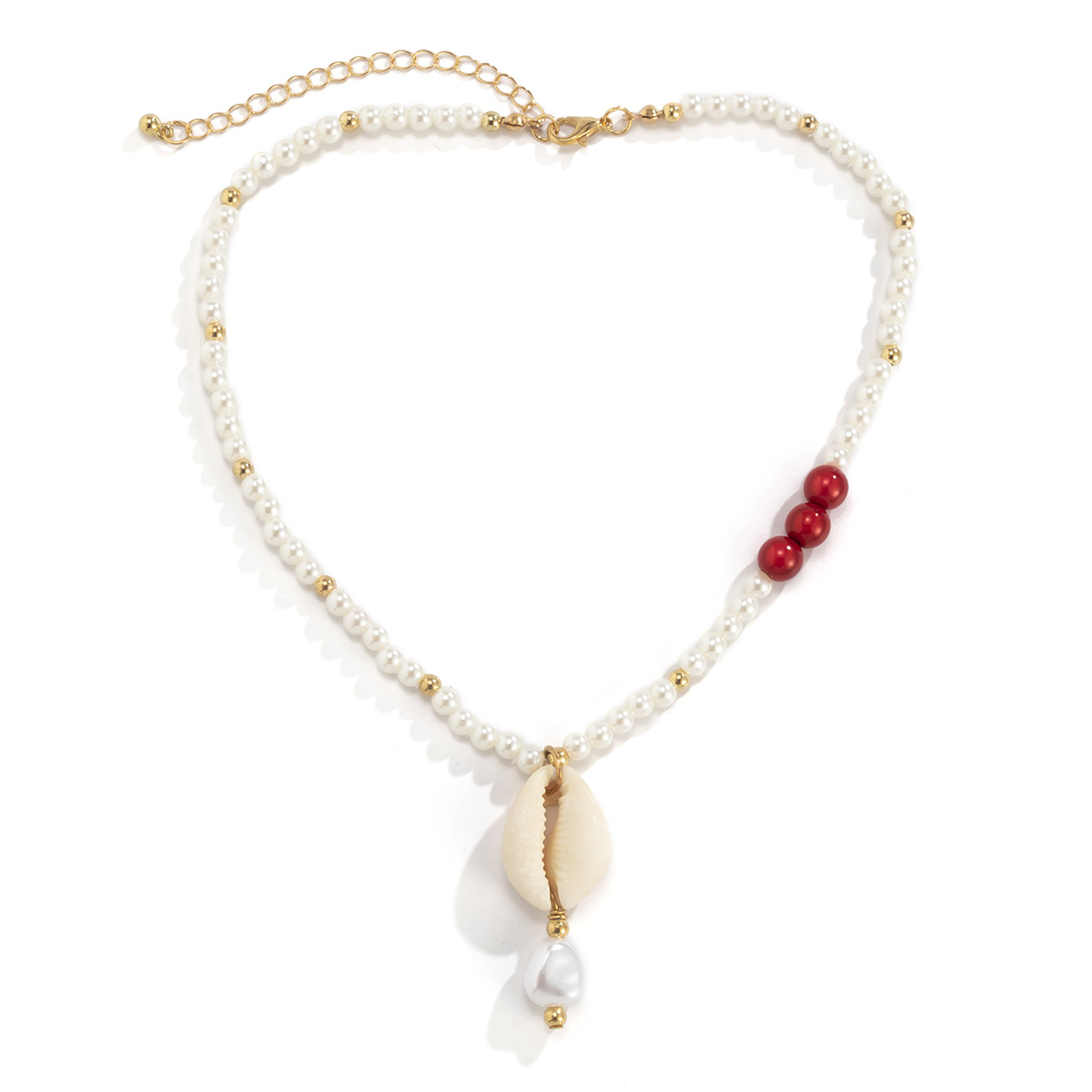 A pastoral vacation style color-blocking rice bead shell woven necklace, a European and American ethnic patchwork imitation pearl collarbone necklace for women Item Picture