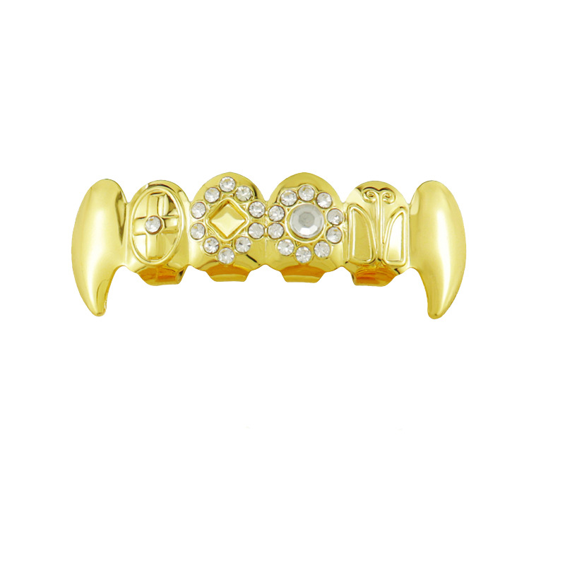 ins cross-border single hollowed-out teething set Halloween hip-hop costume teething accessory 18K gold-plated vampire sharp teething set Specification drawing