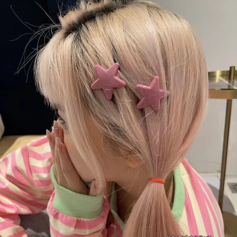Creamy sweet girl style candy-colored star hair clip, dopamine five-pointed star small hair clip, heart-shaped side clip hair accessory details Picture