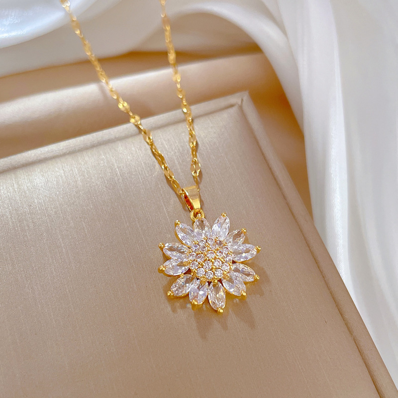 【 Titanium Steel 】 Sunflower Light Luxury Cross-border Banquet and Wedding Necklace, Versatile collarbone Chain for female Internet celebrities, Titanium steel chain Specification drawing