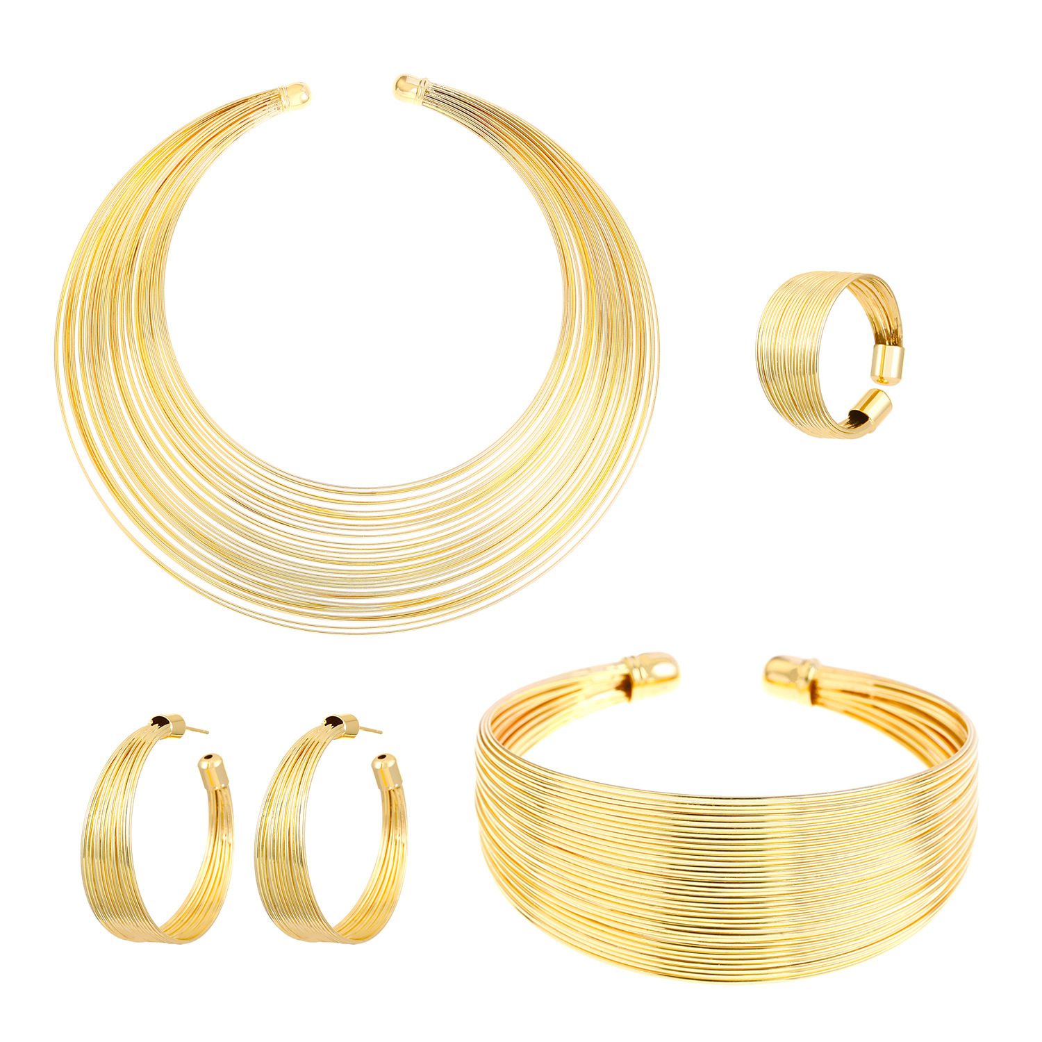 European and American cross-border African Nigeria punk chocker neck ring Earrings Bracelet ring jewelry set for women Item Picture
