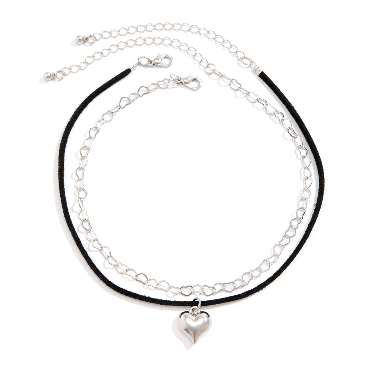 European and American cross-border jewelry, simple heart-shaped pendant necklace, choker alloy chain, velvet Gothic-style neck chain for women Specification drawing