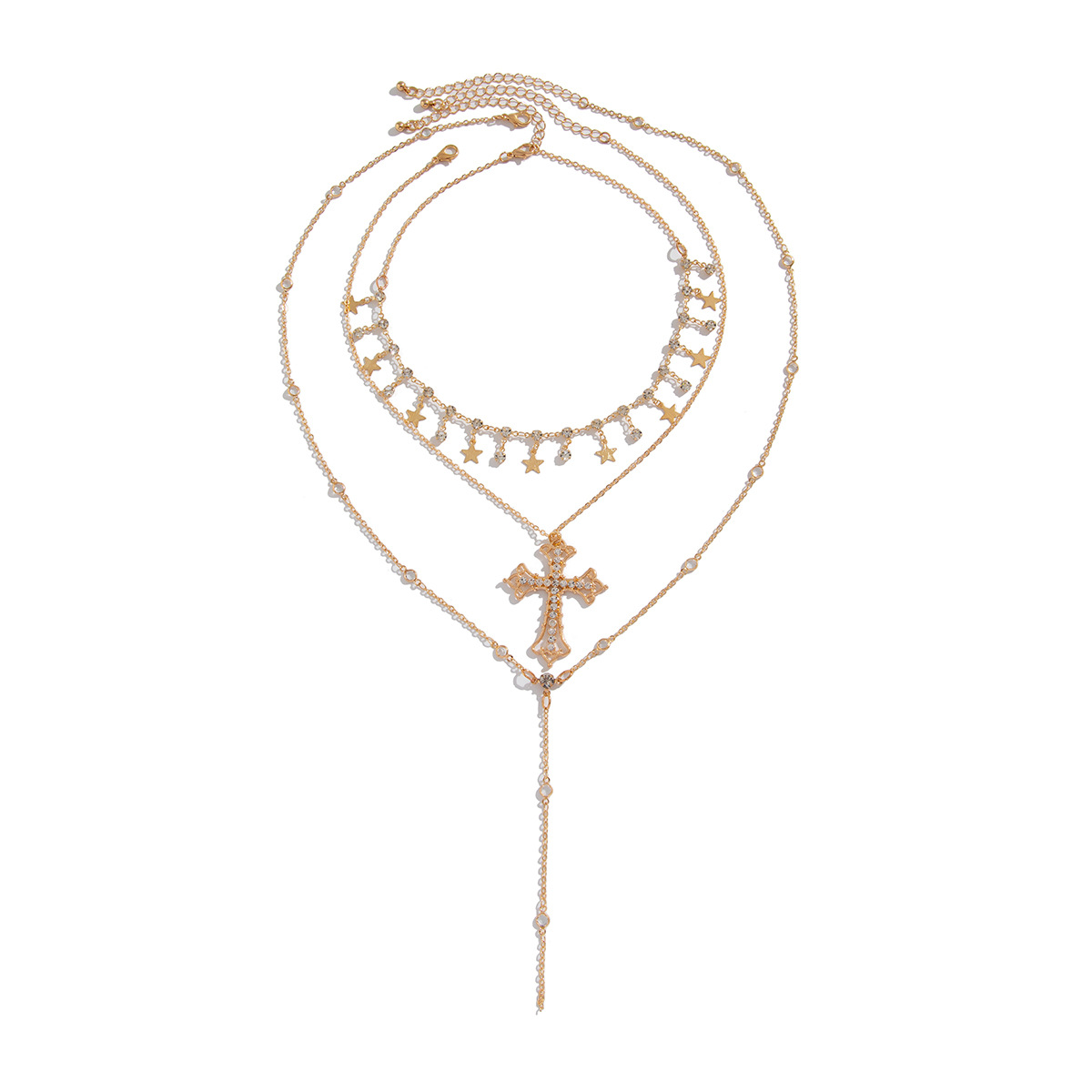 European and American cross-border jewelry: Baroque-style stacked cross necklace, retro five-pointed star alloy pendant, collarbone chain Item Picture