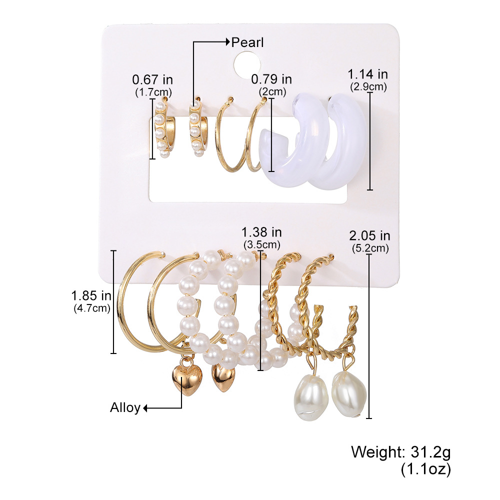 Cross-border exquisite stud earrings, resin ear rings, fashionable OL design sense, metal ear rings, heart-shaped pearl earrings and earrings wholesale Item Picture