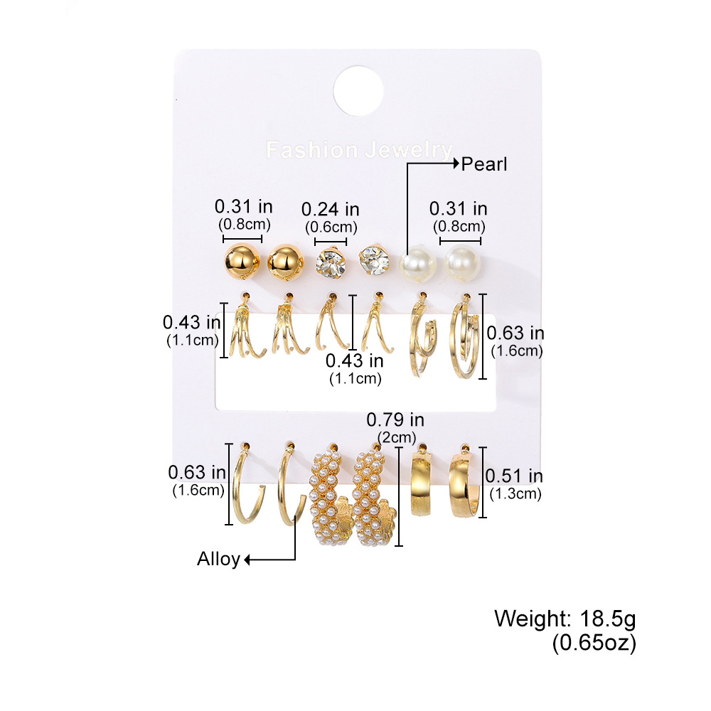European and American cross-border pearl and water diamond earrings, exaggerated and elegant set earrings, Korean style simple and versatile stud earrings wholesale Item Picture