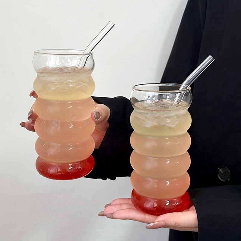 High borosilicate glass transparent six-ring caterpillar cup, high-temperature resistant single-layer cup, high appearance level, simple thickened glass cup full figure