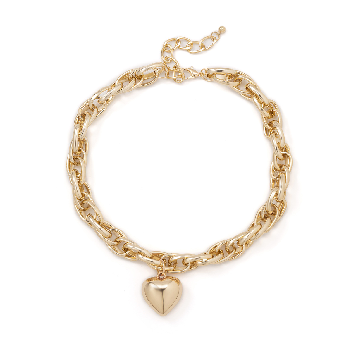 European and American cross-border jewelry, cold style, thick O-shaped chain, hollowed-out simple necklace, hip-hop heart pendant, niche necklace Item Picture