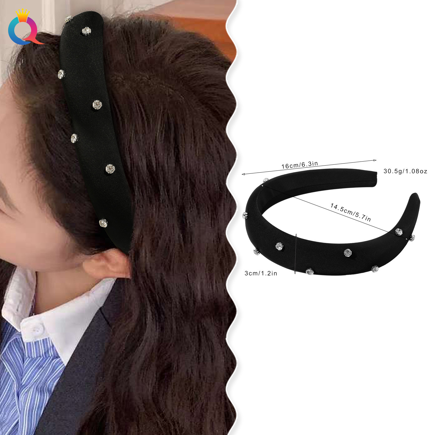Qiyue Cross-border High-end Feel water diamond sponge hair Band, women's pressure hair, face wash headband, high head top hair hole hair accessories wholesale details Picture