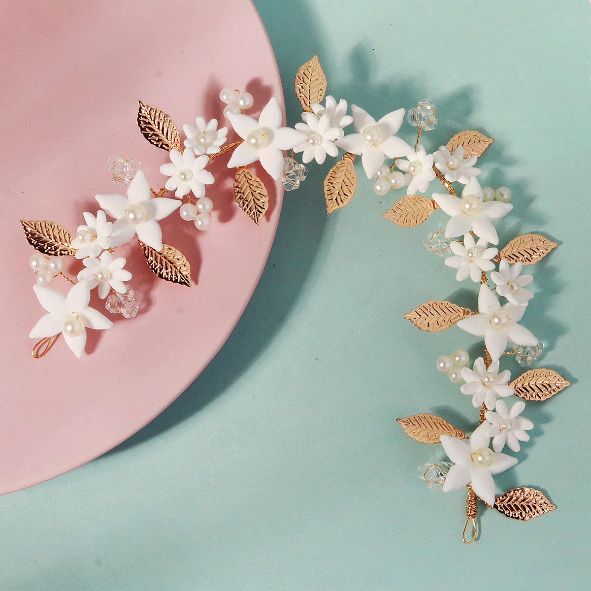 Retro golden leaf wreath headband, children's performance handcrafted headband, wedding bride bridesmaid headband, flower girl headwear details Picture