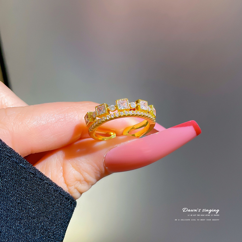 【 Real Gold 】 Couple rings, women's Instagram trendy and fashionable plain ring, adjustable open ring, cold and unique style index finger ring Specification drawing
