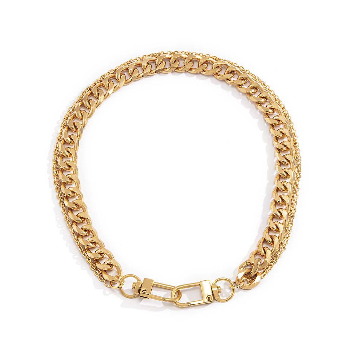 European and American cross-border jewelry punk hip-hop style metal geometric necklace for women, simple thick chain mixed and matched keychain necklace Item Picture