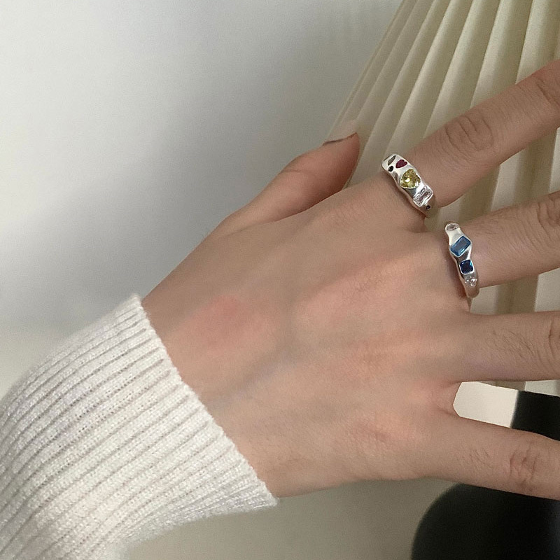 Colorful zircon opening adjustable ring for women's ins style, niche design, light luxury, individuality and high-end feel, 2023 new style details Picture