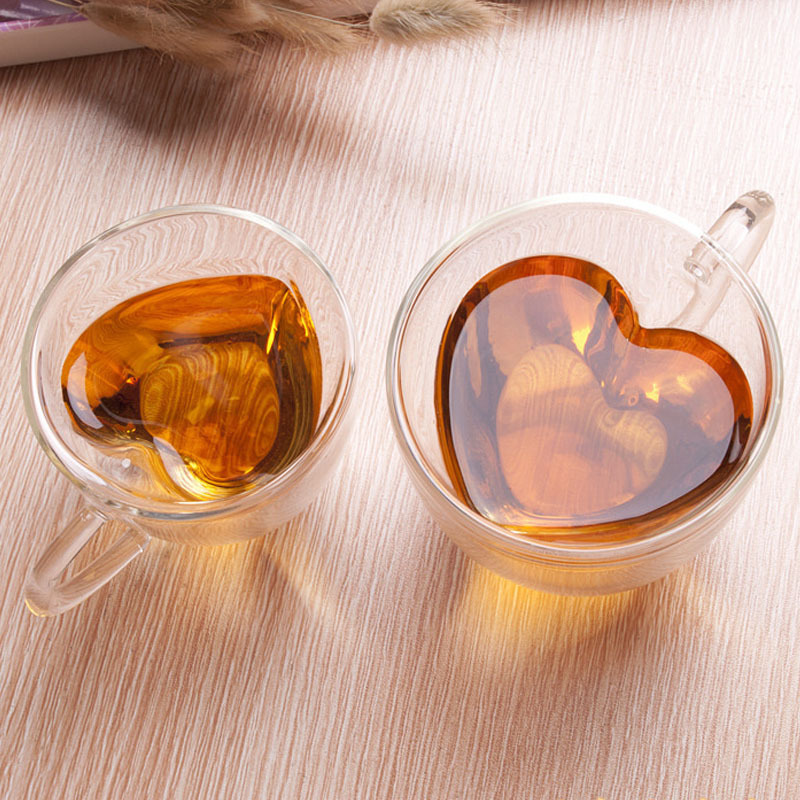 Double-layer glass cups, transparent glass water cups, creative heart-shaped glass cups, coffee cups, household high borosilicate water cups wholesale Application Scenario