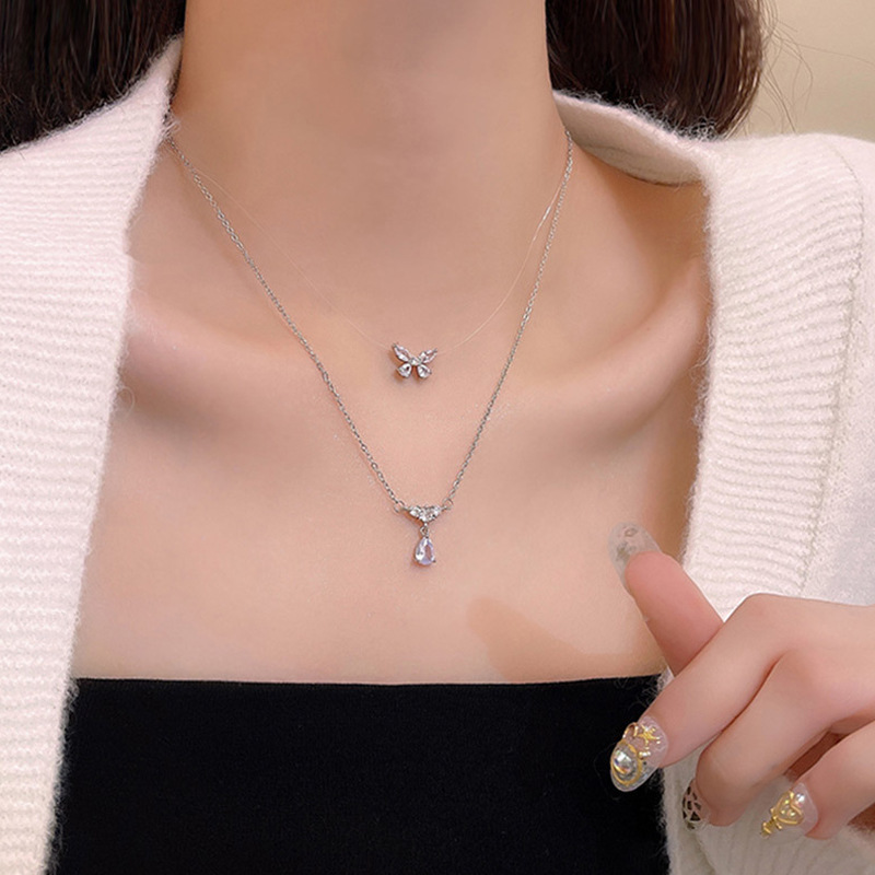 Two-piece set ~ Super Flash Zircon necklace, light luxury and niche necklace, women's collarbone chain, popular summer 2023 new style for women details Picture