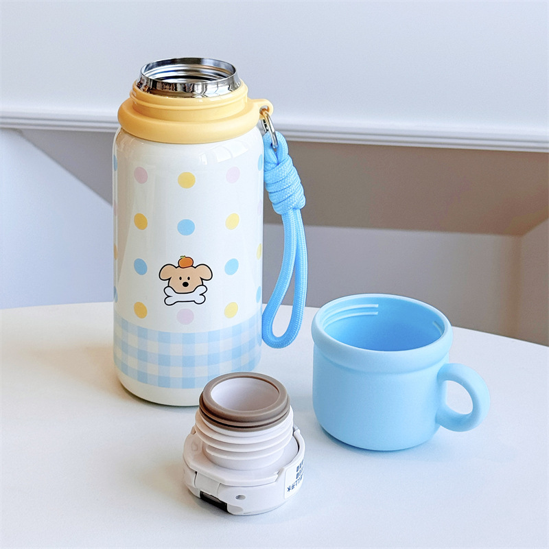 2025 New Zaka three-drink Insulated Cup with stainless steel strap, 500ml, cute cartoon straw cup for women details Picture
