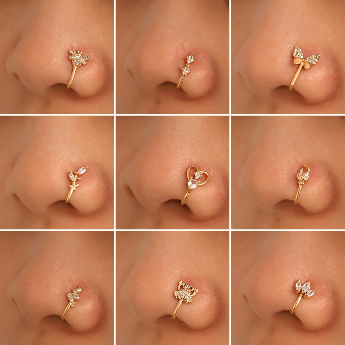 European and American creative non-perforated U-shaped animal nose clip nose decoration copper inlaid zircon bee spider false nose ring puncture jewelry details Picture