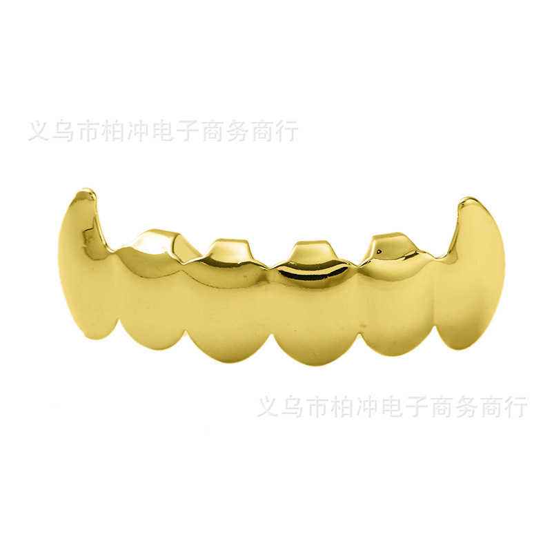 Cross-border new hip-hop braces with silver-plated luster, upper and lower sharp teeth, hiphop personality and exaggerated teethgrillz Item Picture