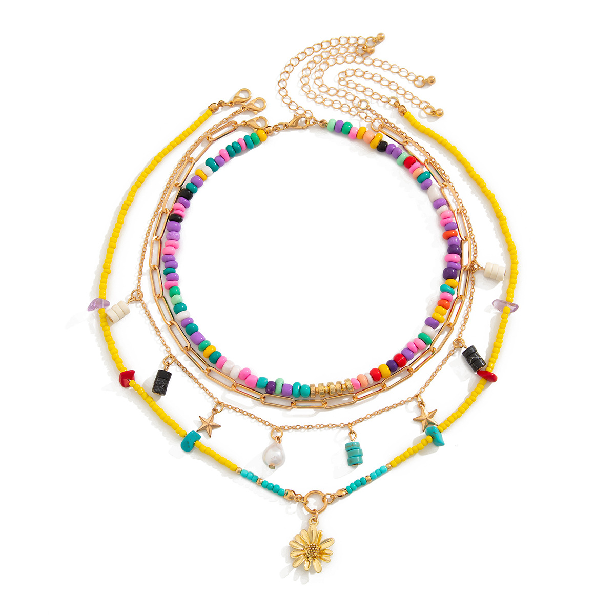 European and American cross-border jewelry, personalized style mermaid tassel pendant necklace set, niche alloy multi-layer collarbone chain Item Picture