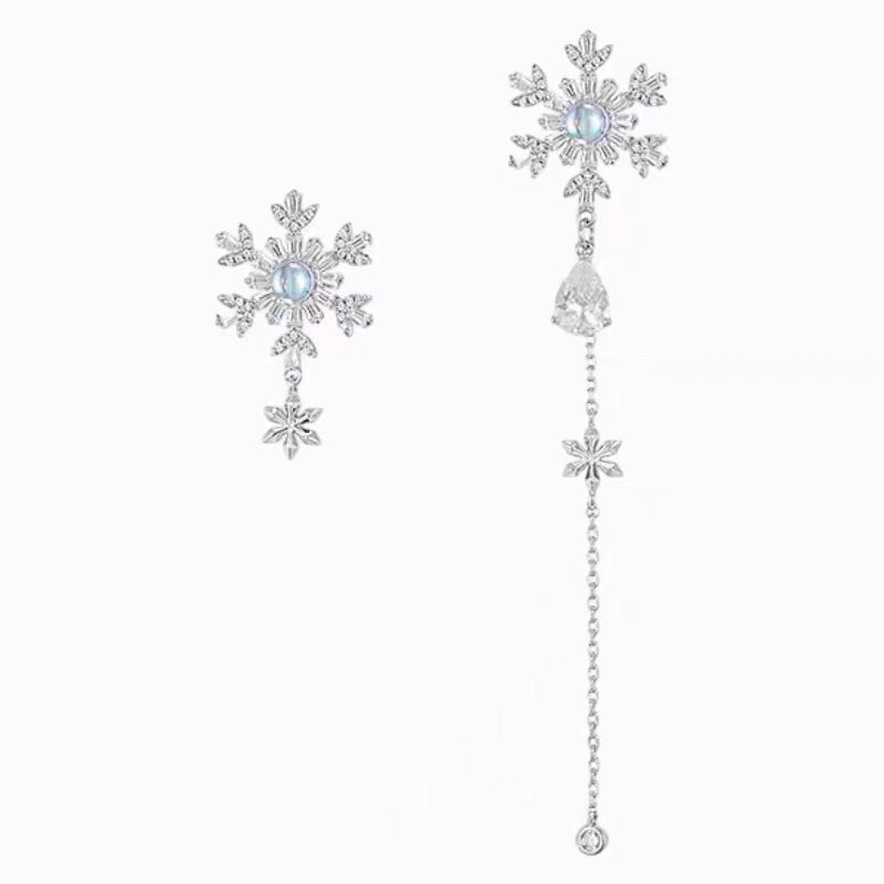 Asymmetrical snowflake zircon tassel earrings, simple and long earrings in a cold and aloof style for women, exquisite stud earrings, and high-end earrings Item Picture