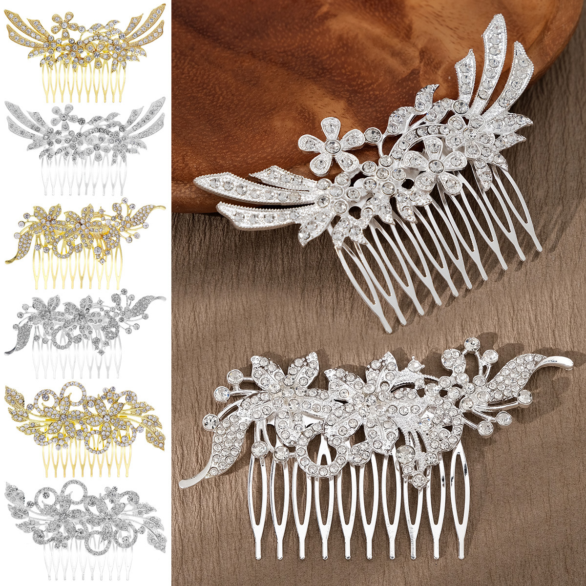 European and American export accessories, alloy water diamond comb hair accessories, ancient-style photo coil hair accessories, luxurious diamond-encrusted bridal hair combs full figure