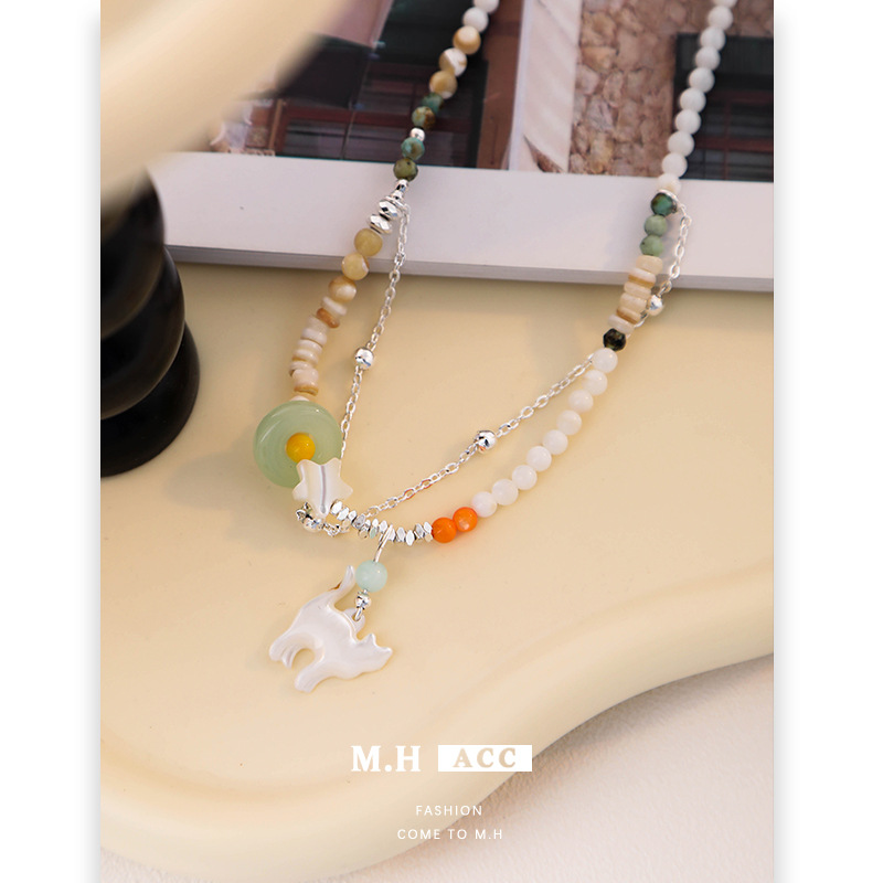 Mother-of-pearl African turquoise beaded necklace for women, fresh and sweet design sense pendant, fashionable and ins high-end collarbone chain Specification drawing
