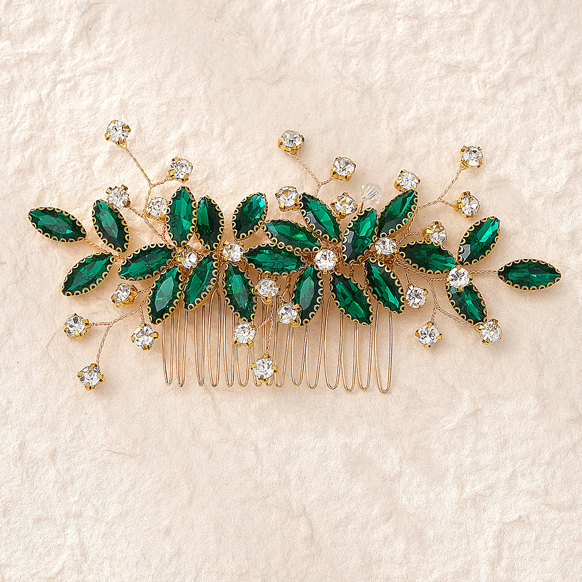 New Chinese-style forest-themed hair accessories, elegant handcrafted beaded bangs, side-inserted combs, Xiuhe ancient-style updo hair, water diamond hair combs Specification drawing