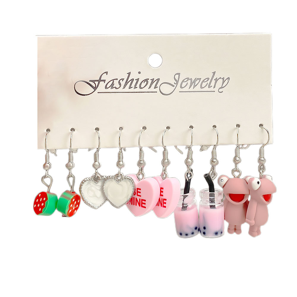 European and American cross-border unique and funny frog and duck heart-shaped ear buckles, creative acrylic butterfly pearl card earrings batch Item Picture