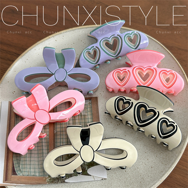 jennie's same style Barbie bow gripper, 2024 new semi-tied hair clip, a high-end shark clip at the back of the female head details Picture