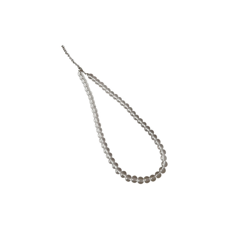 Summer ice-like white crystal glass high-transparency necklace, a niche design for women, versatile and simple round bead collarbone chain necklace for women Item Picture