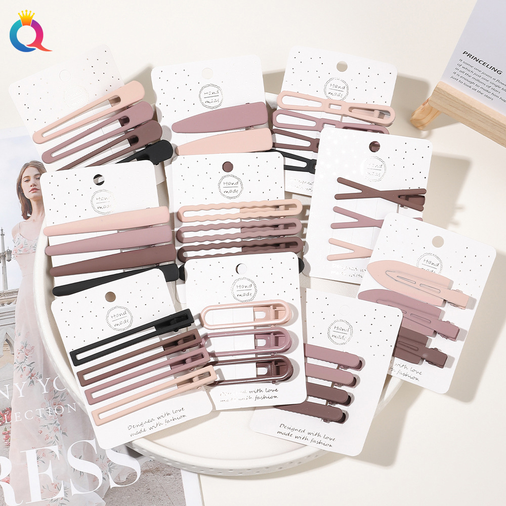 Qiyue Cross-border coffee-colored duckbill clips, simple bangs clips, high-end hair clips, women's hair accessories, and head accessories wholesale full figure