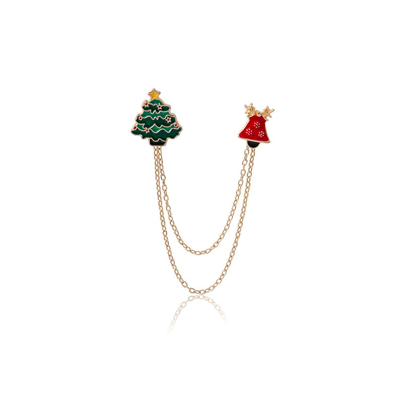 Wholesale of high-end, oil-dripping Christmas tree, Christmas bell and double-layer chain brooches from Europe and America Item Picture