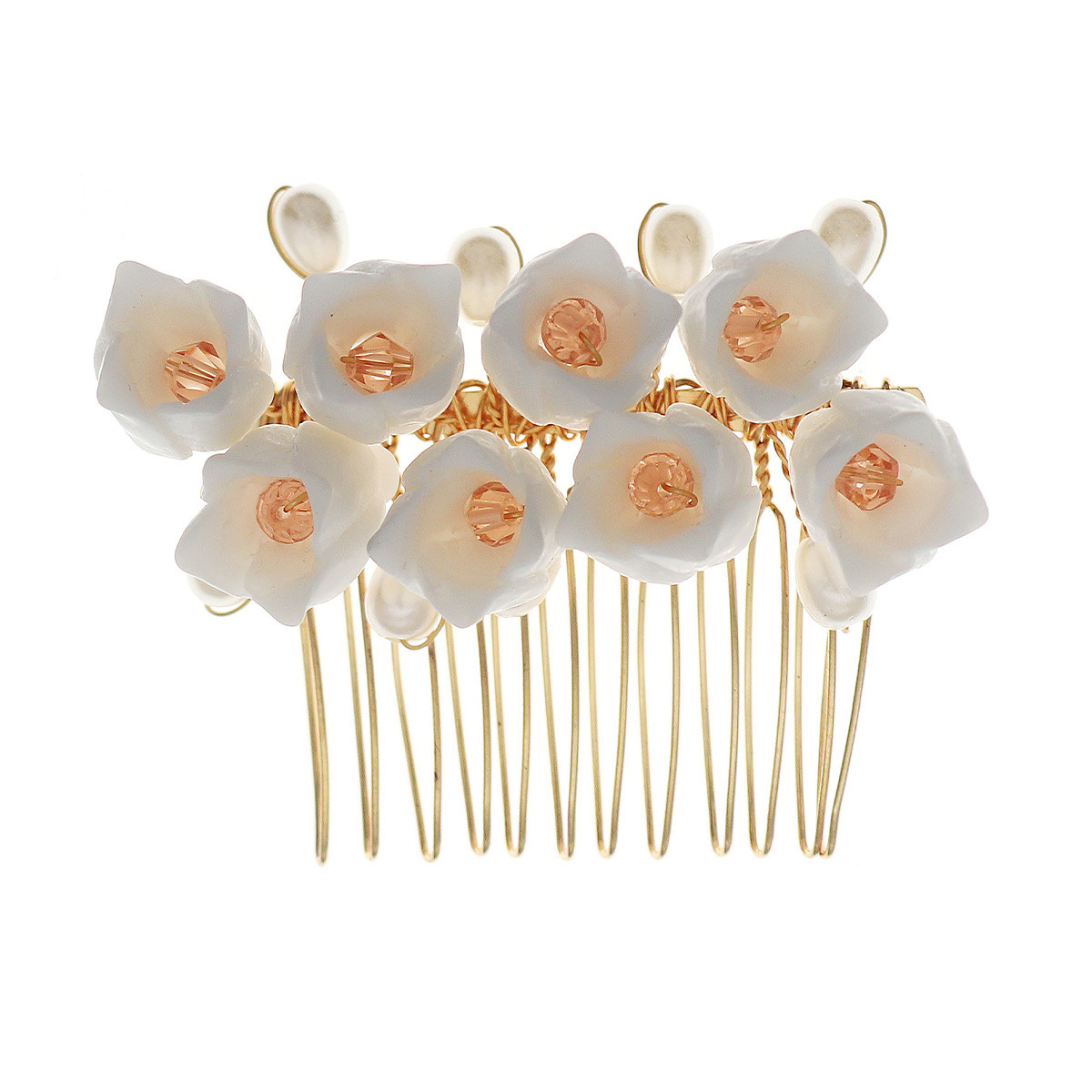 New Korean-style handcrafted pearl comb, forest-themed sweet resin flower updo headwear, Hanfu accessory, crystal comb Item Picture