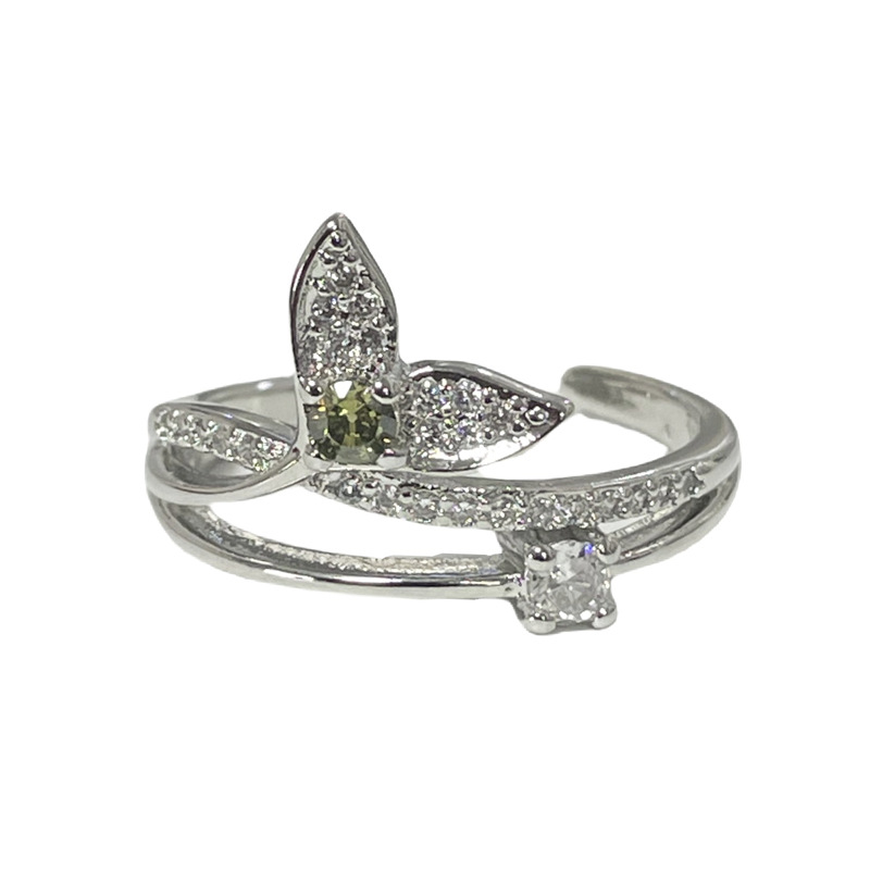 This Korean-style light luxury and high-end fish-tail set zircon fashion ring is a trendy, sweet and cool, multi-layered index finger ring for women Item Picture