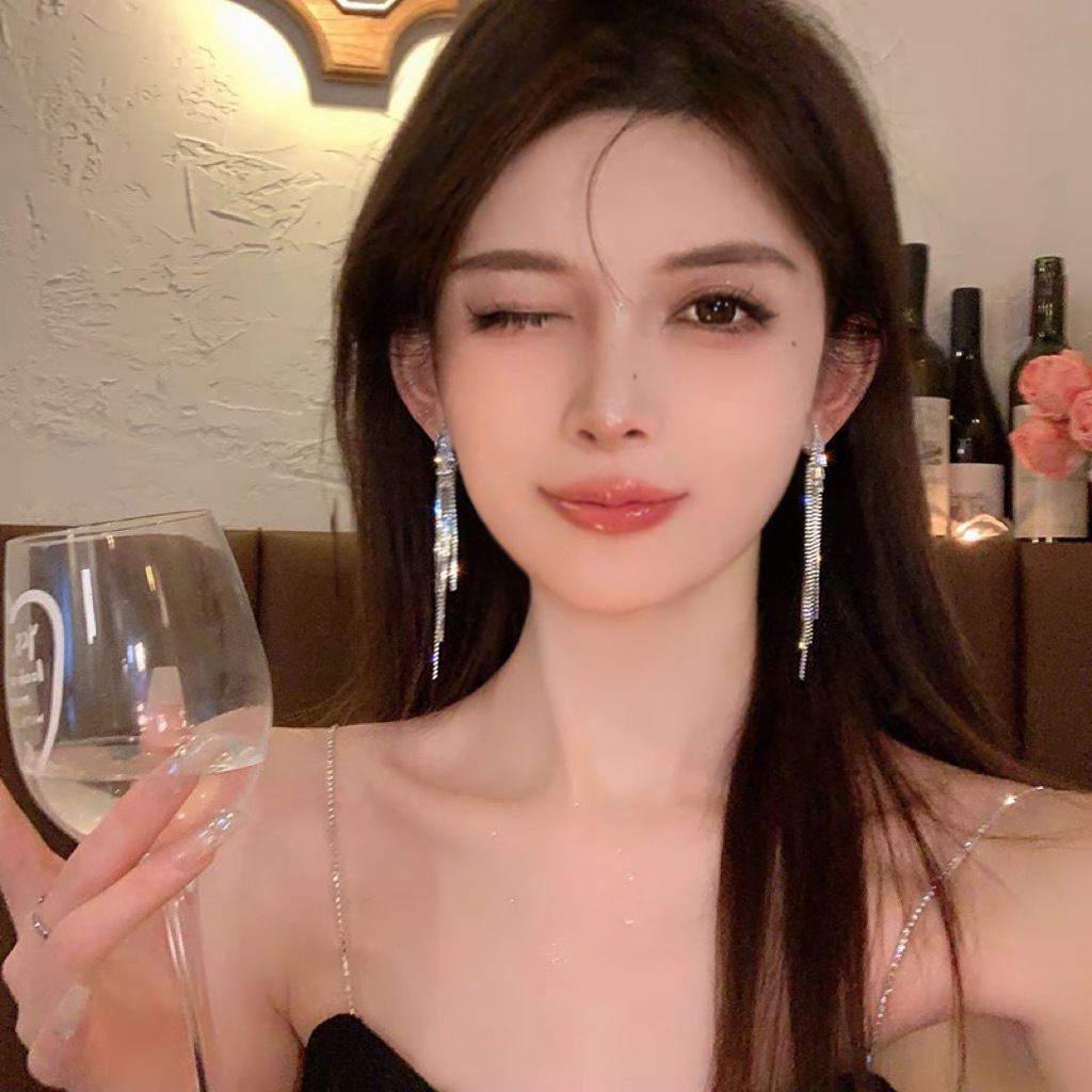 Light luxury long tassel earrings with a niche design sense and a high-end feel, exquisite stud earrings, zircon earrings, new 2025 accessories details Picture