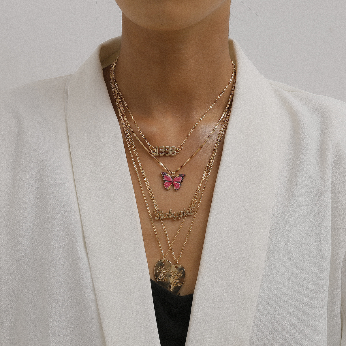 European and American cross-border jewelry punk versatile heart-shaped geometric necklace, women's colorful creative butterfly elegant letter necklace full figure