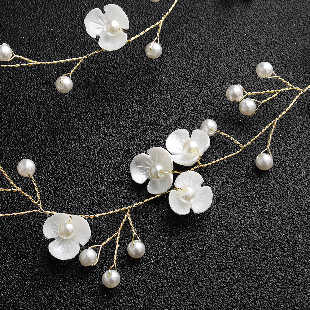 New simple and elegant European and American handcrafted bride headband, one-meter-long flower pearl headband, cross-border bride headwear Specification drawing