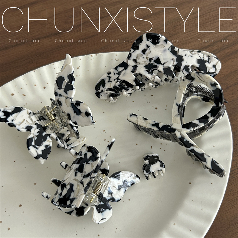 Cow print ~ French retro acetate gripper, Instagram influencer's shark clip on the back of the head, Korean versatile hair clip and hair accessory Specification drawing