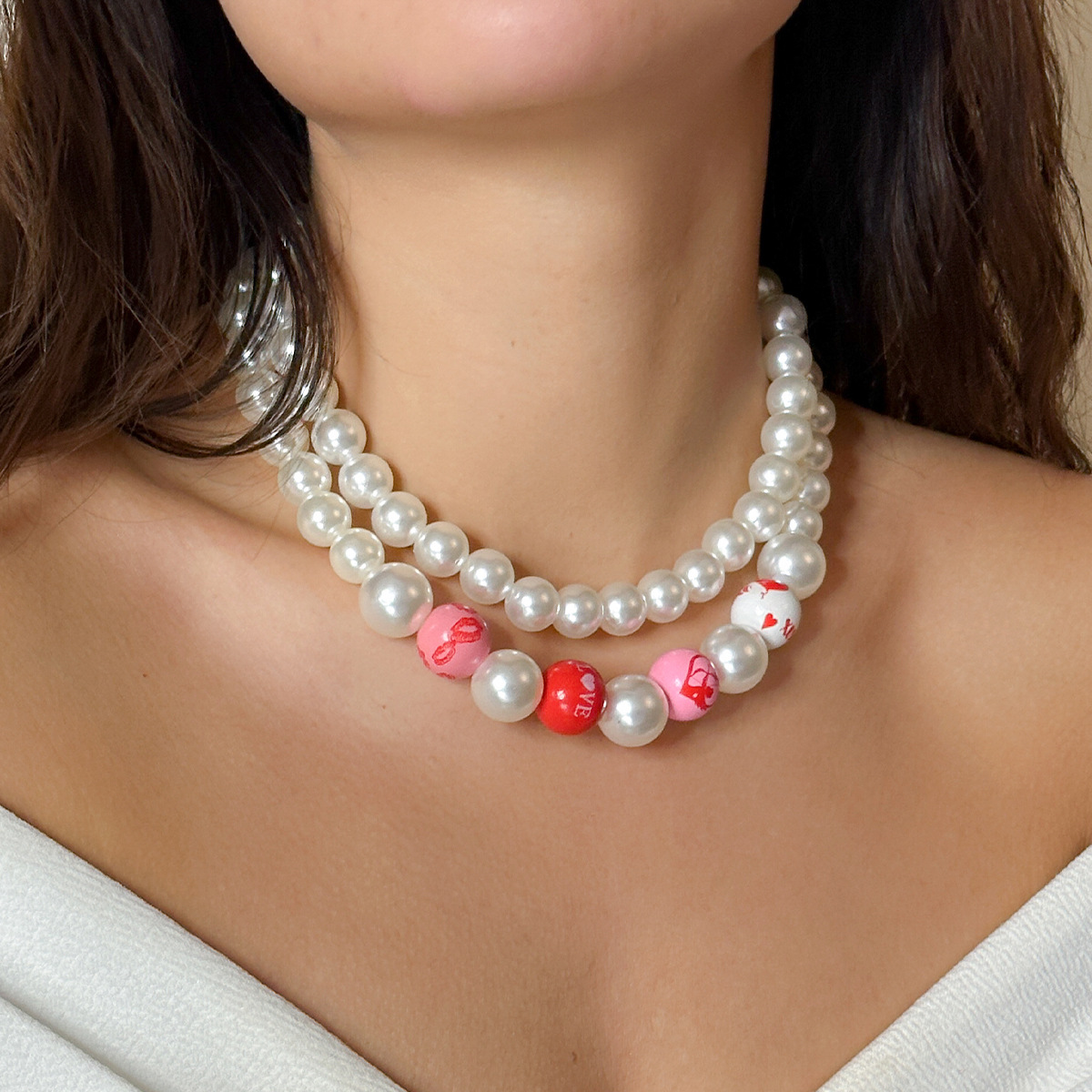 European and American cross-border Beer Festival green Element necklace, personalized colorful beaded imitation pearl love Valentine's Day neck full figure
