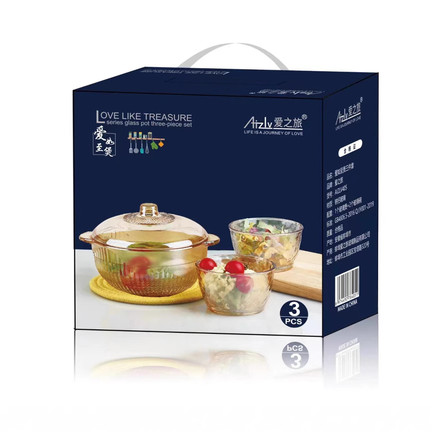 Covered soup pot, hot pot tableware, glass soup pot with handle, promotional event gift pot set manufacturer details Picture