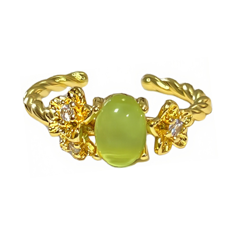 New Chinese-style exquisite oval cat's eye stone sweet and cool open ring for women, geometric micro-inlaid, unique and niche design sense ring Item Picture