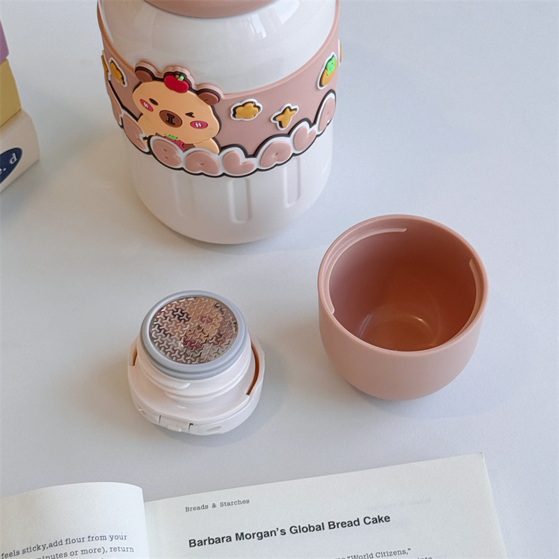 Cute cartoon pet insulated cup, tea-water separation portable insulated water cup, high appearance level, stainless steel cup for college students Specification drawing