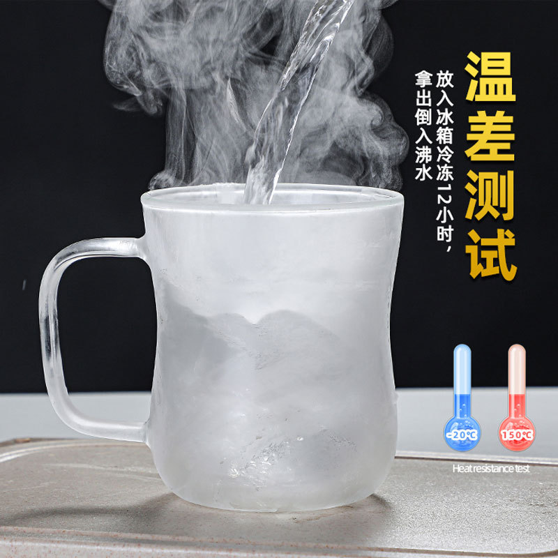 Cross-border supply of high borosilicate double-layer glass cups, high-temperature resistant and creative transparent handle cups for flower tea, milk and coffee water Specification drawing