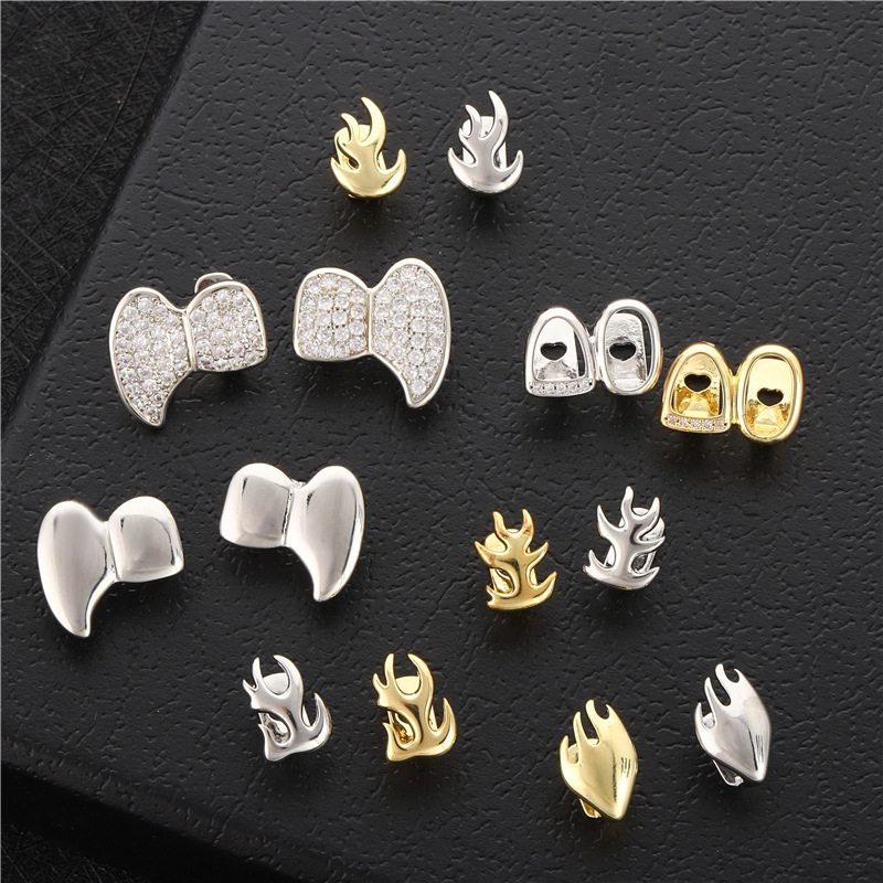 Cross-border hip-hop braces, double gold teeth, Halloween silver teeth, vampire sharp teeth, tiger teeth, dentures, hip-hop accessory braces Specification drawing