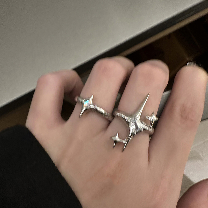 A light luxury zircon star opening ring for women's ins, a trendy and niche design, a high-end index finger ring, a fashionable and individual ring Specification drawing