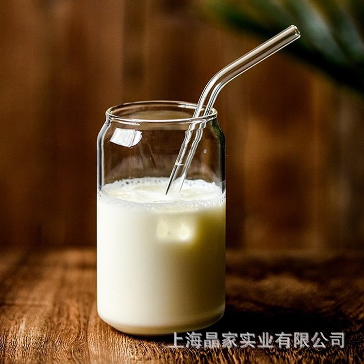 Creative high boron glass cups, cans, cola cups, home and commercial milk tea and juice cups are available for wholesale with LOGO printing Specification drawing
