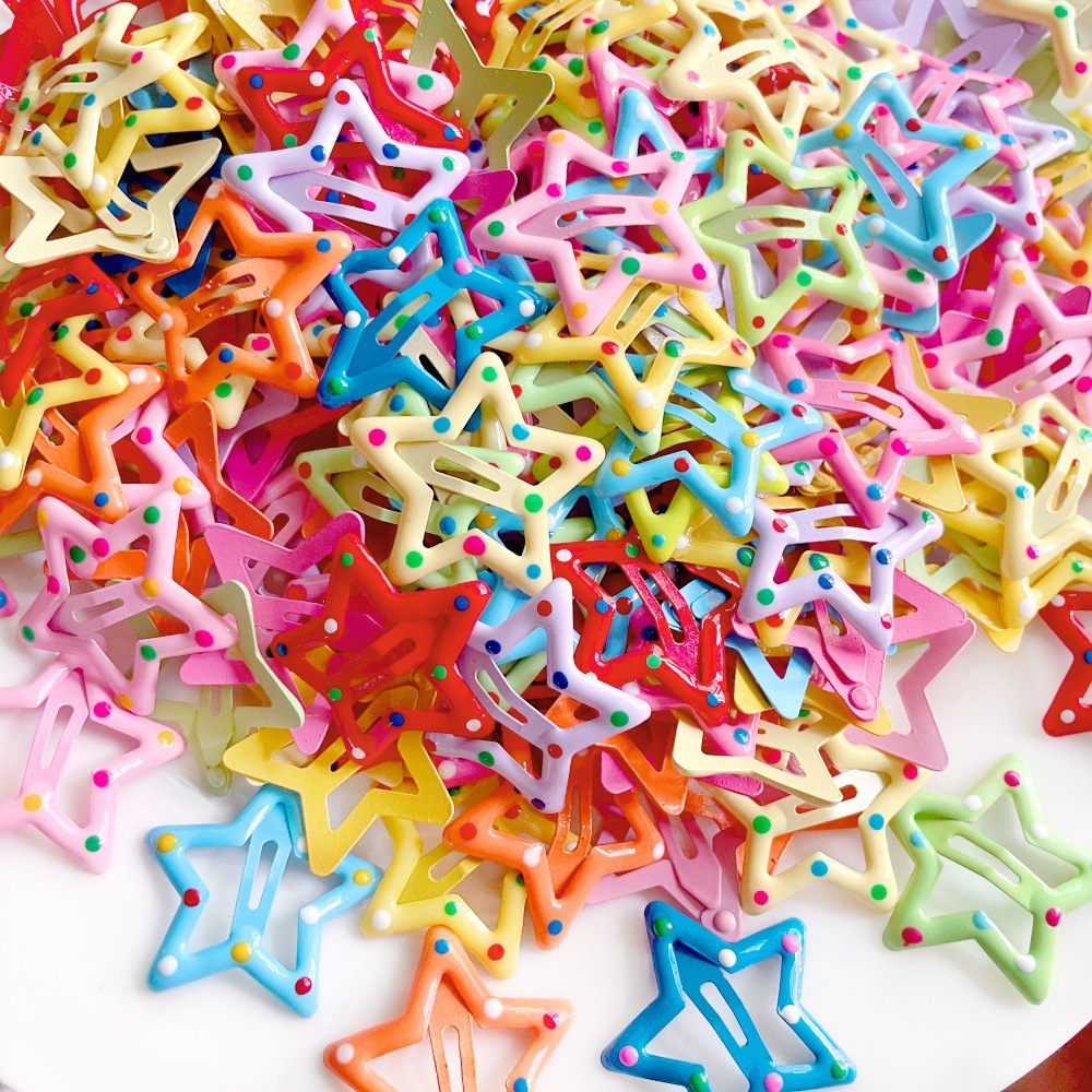 ins Colorful polka dot star hair clips, children's broken bangs, bb clips, small clips, five-pointed star small hair clips wholesale full figure