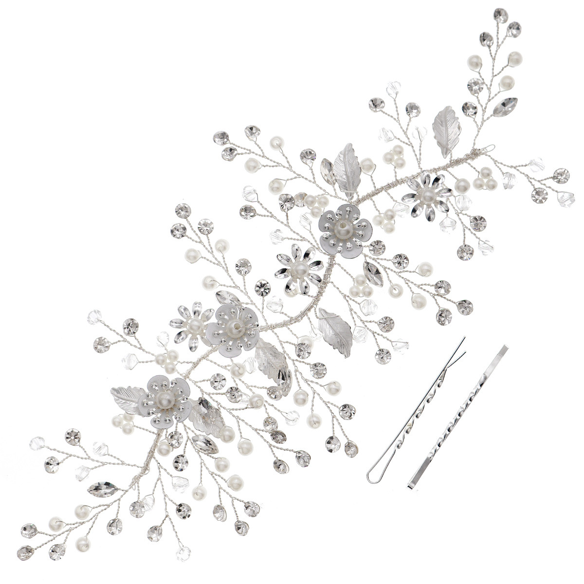 Cross-border bride hair accessories, beautiful wedding dress and evening gown accessories, versatile metal flower leaf handcrafted beaded soft chain headband Item Picture