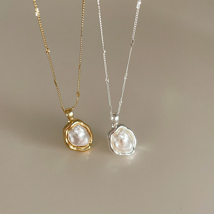 Cold and elegant irregular metal pearl necklace for women, Korean niche retro style, versatile and stylish necklace, collarbone chain Specification drawing